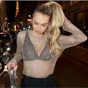 Haute Monde Rhinestone Shimmer Mesh Top
